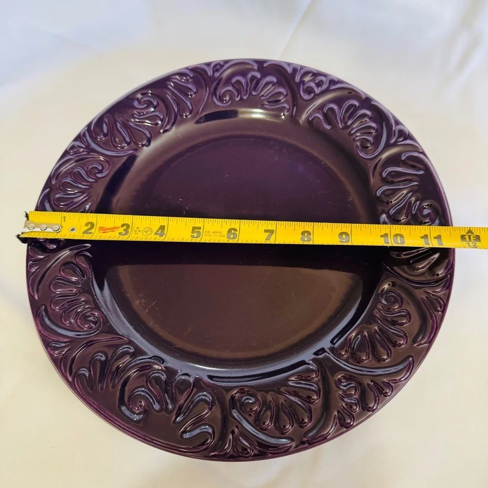 Vintage‎ Set of 3 Purple Charger Plates Ornate Scroll Design Dinner Plates 11.5
